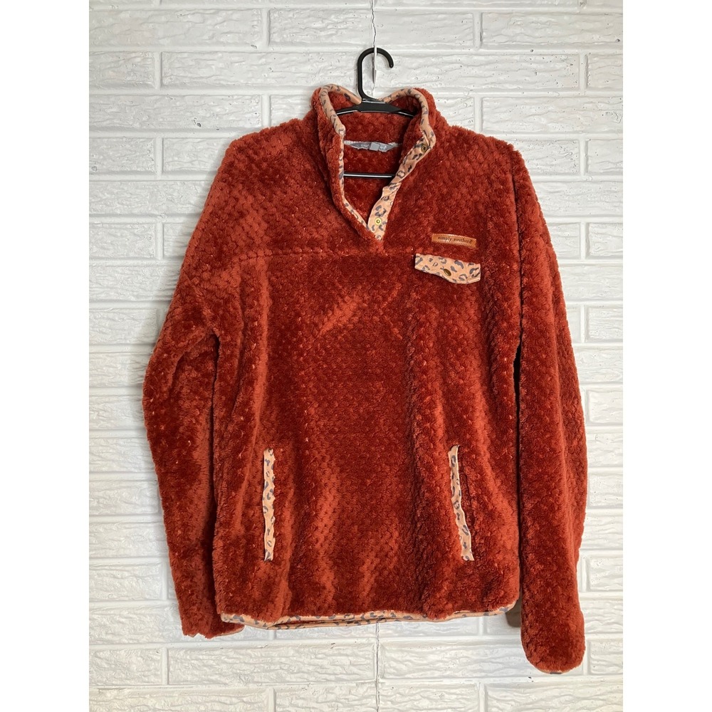 Simply Southern auburn leopard fleece pullover women's size medium preppy trendy